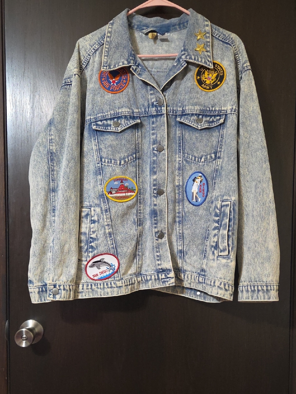 Divided denim jacket with patches size 12